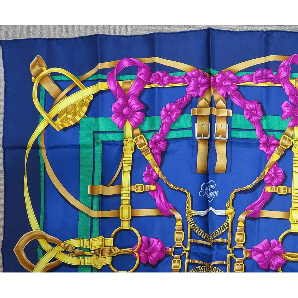 Hermes Blue and Gold Silk Scarf - Picture 3 of 11